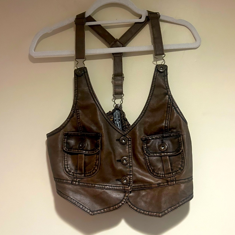 Last Kiss Brown Faux Leather Cropped Vest Size XL
